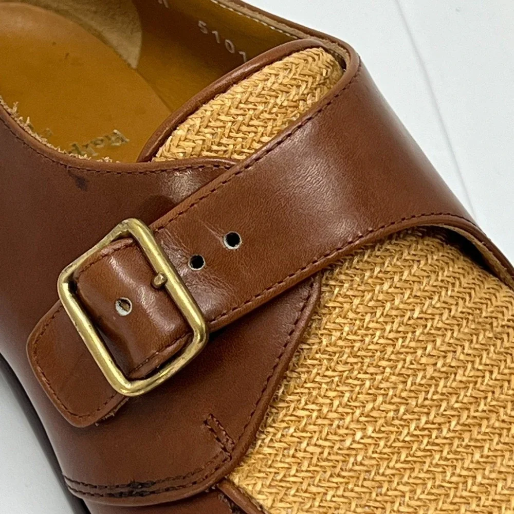 Ralph Lauren Monkstrap Dress Shoes 8.5D – Leather &‎ Woven Straw Detail, VTG New